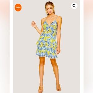 Lost + Wander Womens Blossom And Bloom Cami Mini Dress Blue Yellow Floral Size S